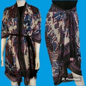 Theodora & CALLUM Floral Damask Gauze Blanket Shawl Wrap Dupatta Sarong